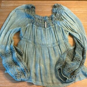 Free People Lace Detail Blouse - Teal